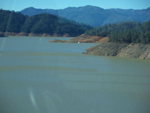Shasta Lake at low level for new bridge construction